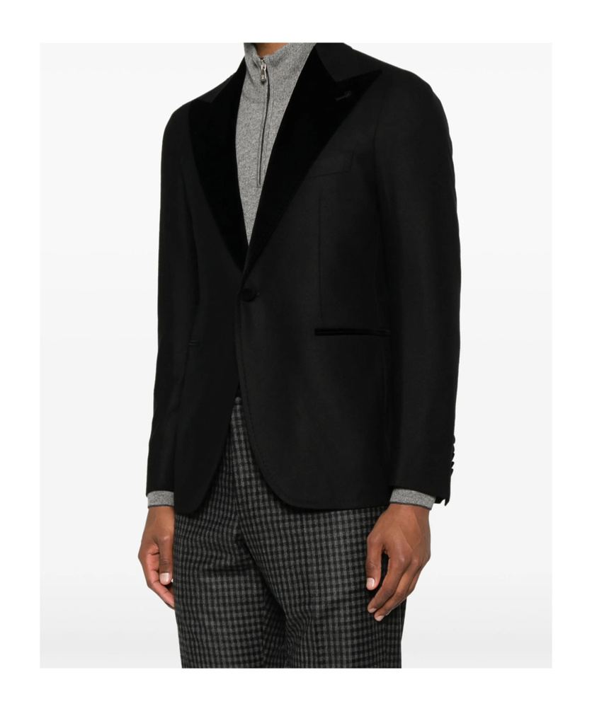 Tagliatore Tailored Black Suit With Satin Lapel In Black