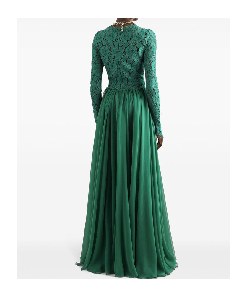 Dolce & Gabbana Silk-blend Lace And Pleated Chiffon Gown In Green