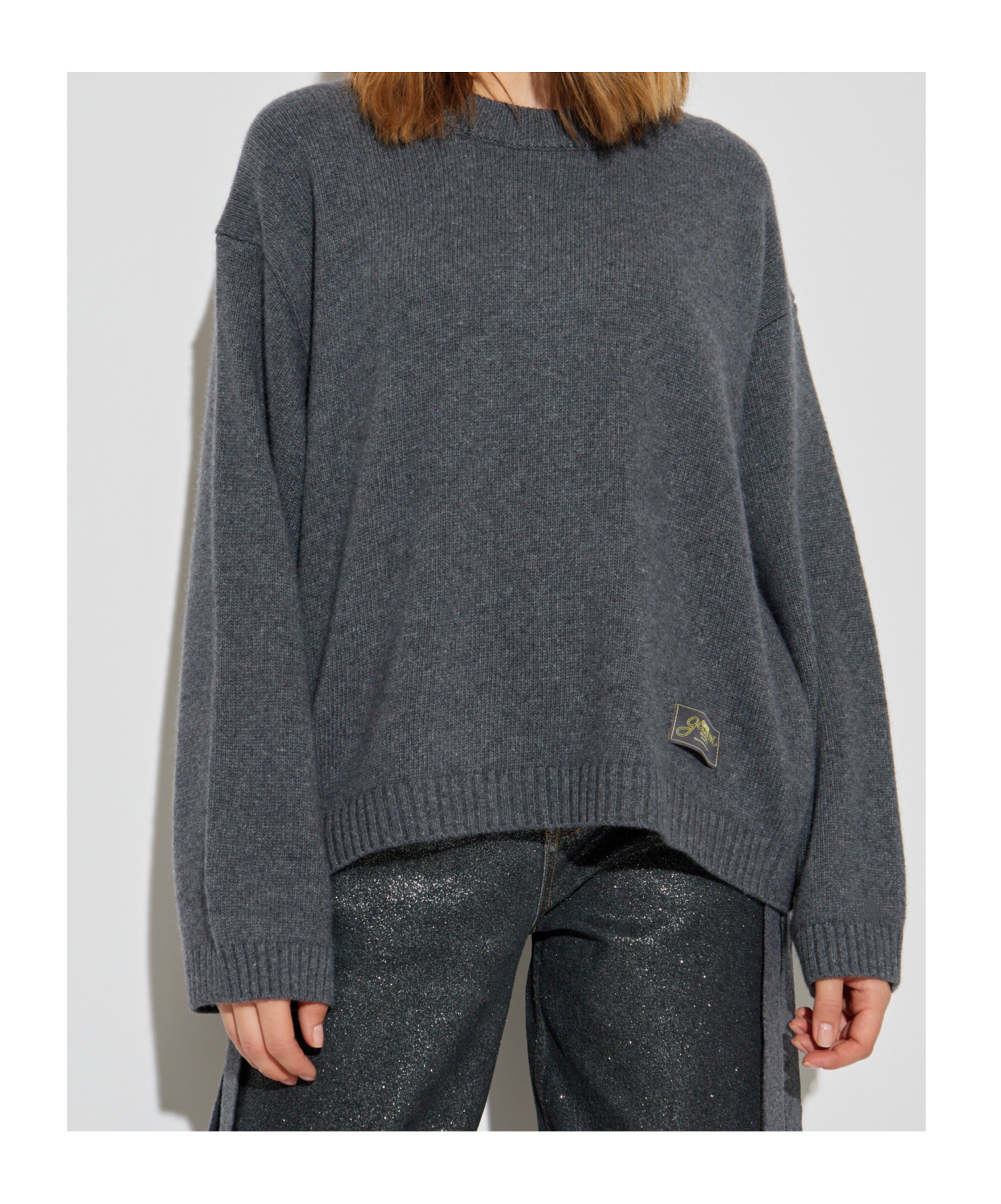 Ganni Sweater Wool Side Ties In Black