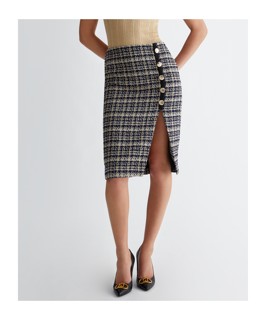 Liu •jo Plaid Loop Skirt In Black