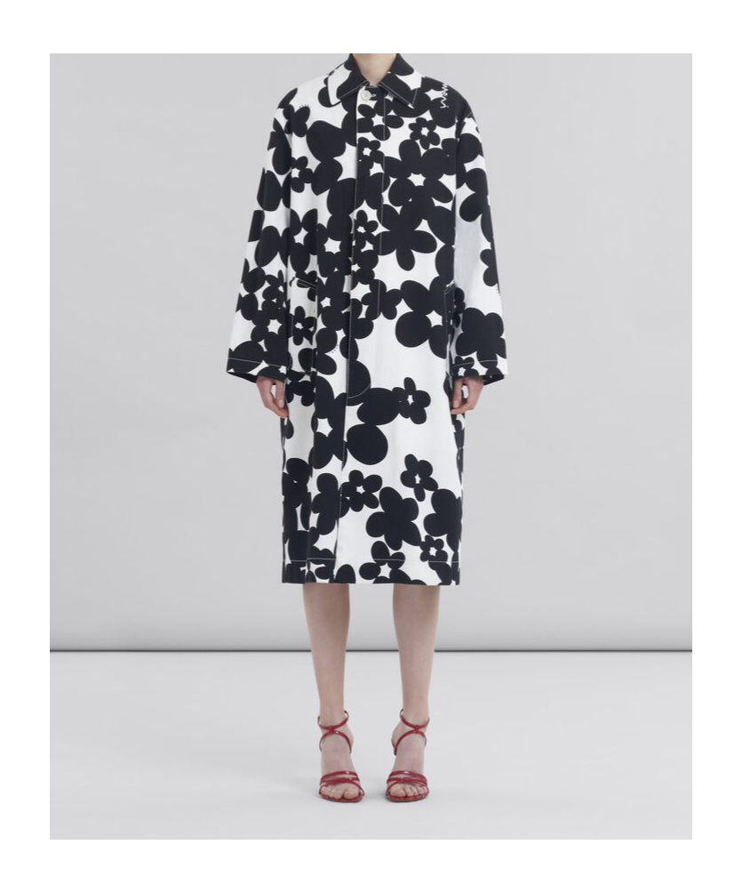Marni Duster Coat With Black And White Dillies Print In Black