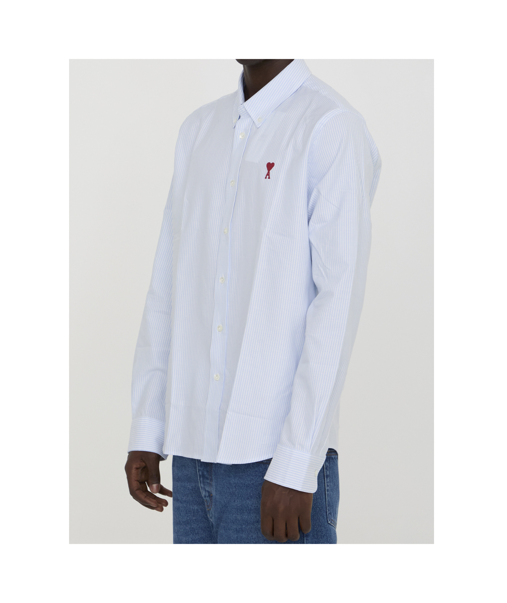 Ami Alexandre Mattiussi Adc Button-down Collar Logo-embroidered Striped Cotton Oxford Shirt In White