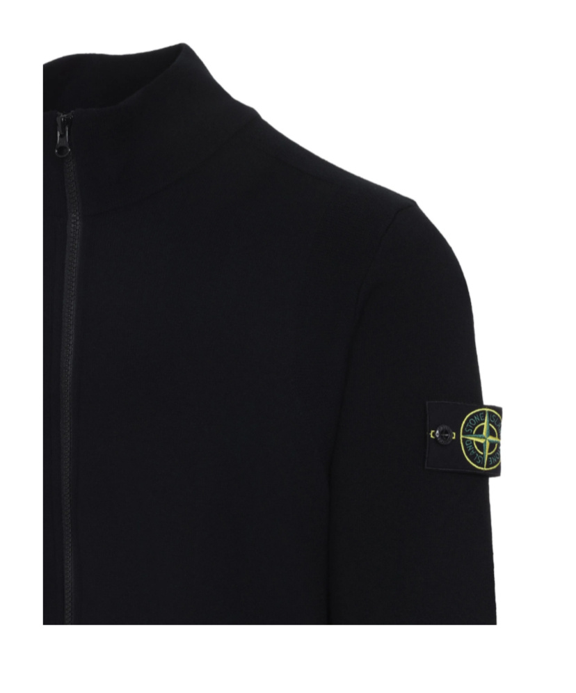Stone Island Textured Knit Black Sweater With High Collar In Black