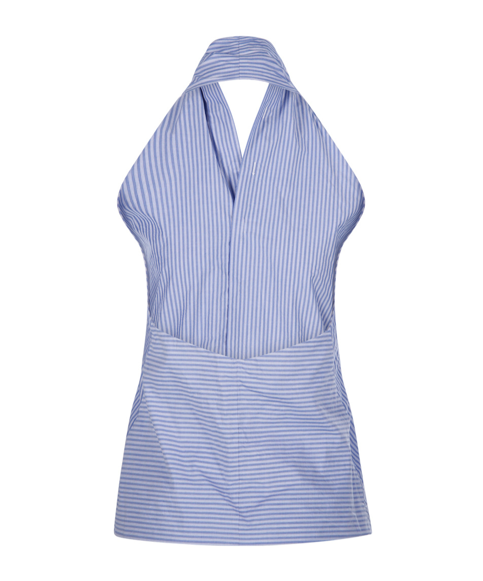 Balenciaga Striped Deconstructed Cotton Top In Blue