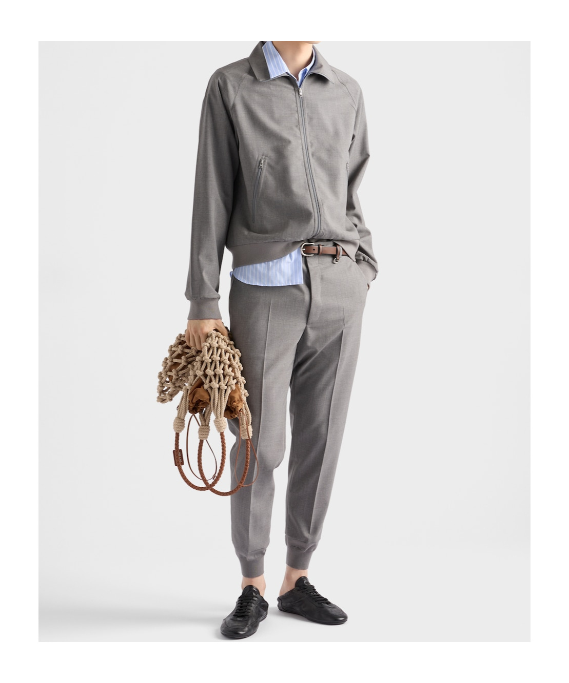 Prada Mens Grey Logo-embroidered Tapered-leg Wool Jogging Bottoms