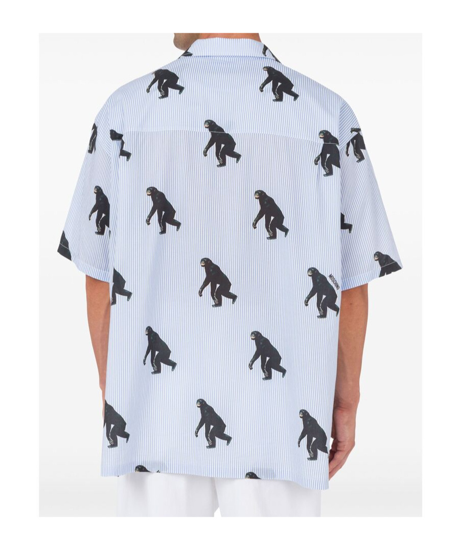 Moschino Poplin Shirt Allover Chimpanzee In Blue