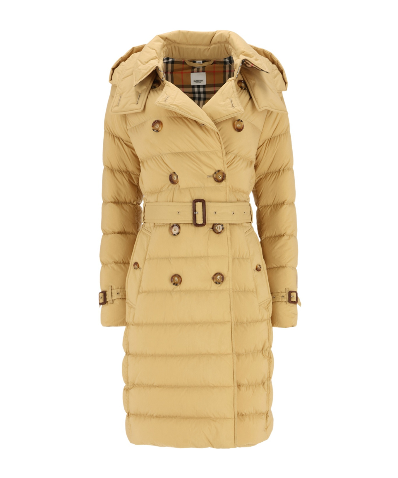 Burberry Double-breasted Down Jacket In Nude