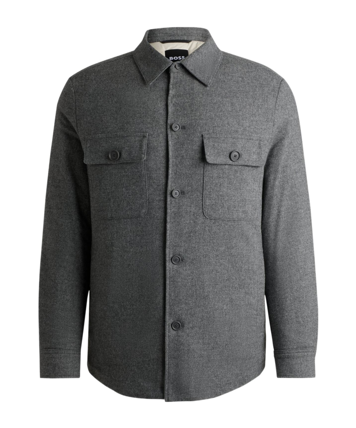 Hugo Boss Boss Brushed Flannel Overshirt With Quilted Interior In Black