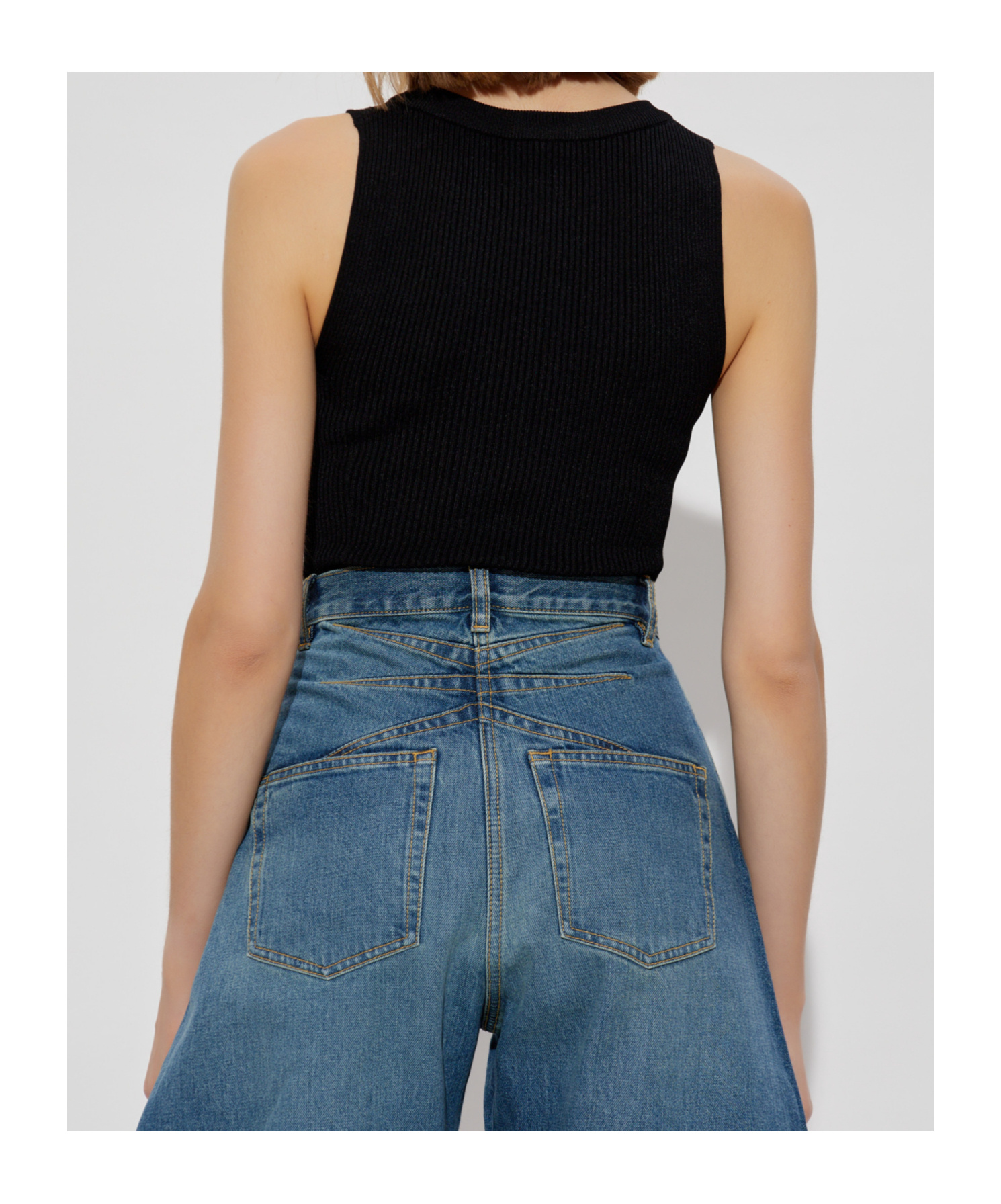 Alaïa Ribbed Texture Scoop Neck Sleeveless Body In Black