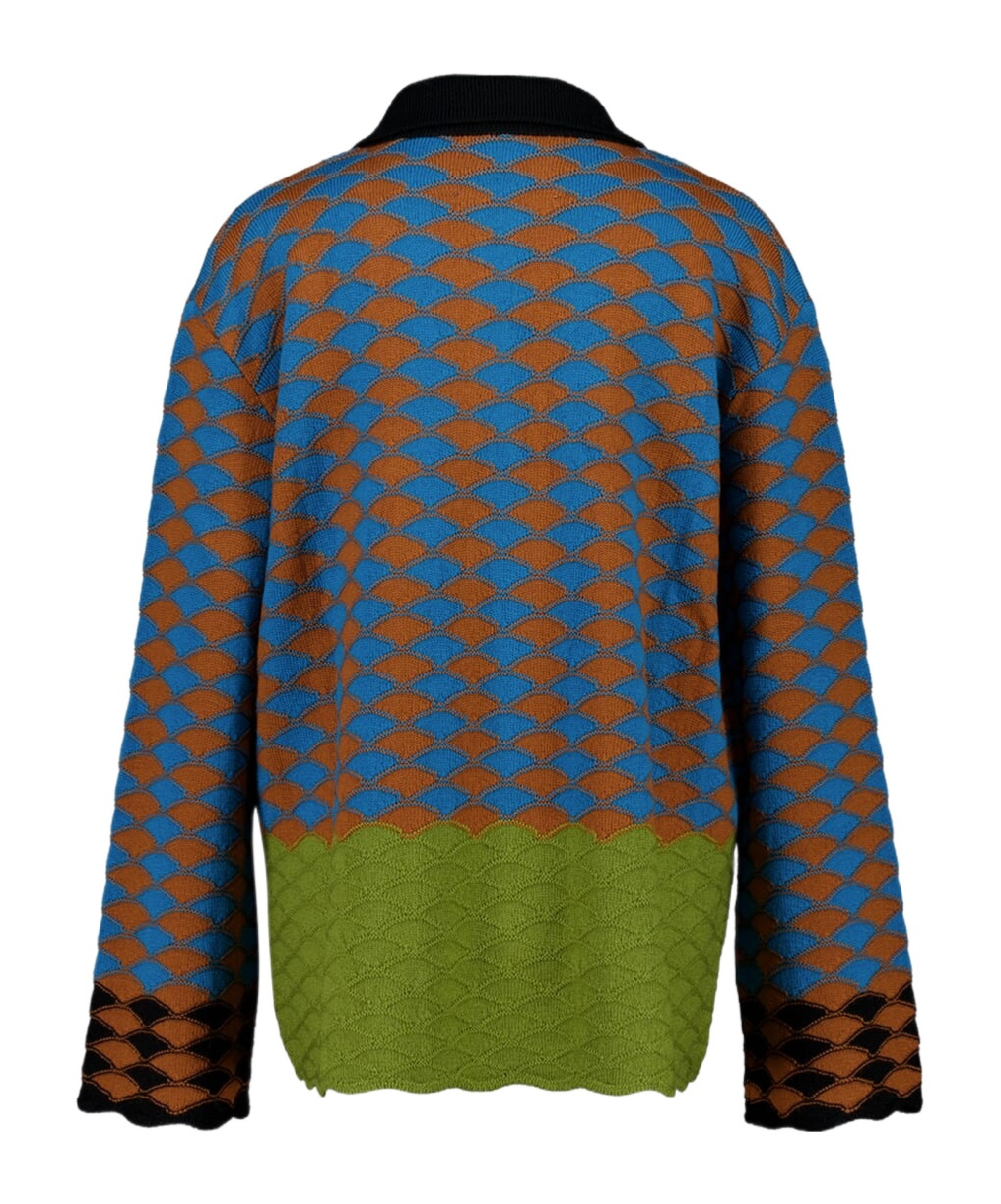 La Doublej Geometric-pattern Wool Top In Multi