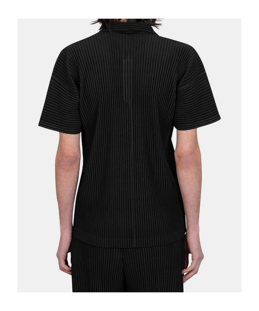 Issey Miyake Pleated Black Polo Shirt With Boxy Silhouette In Black