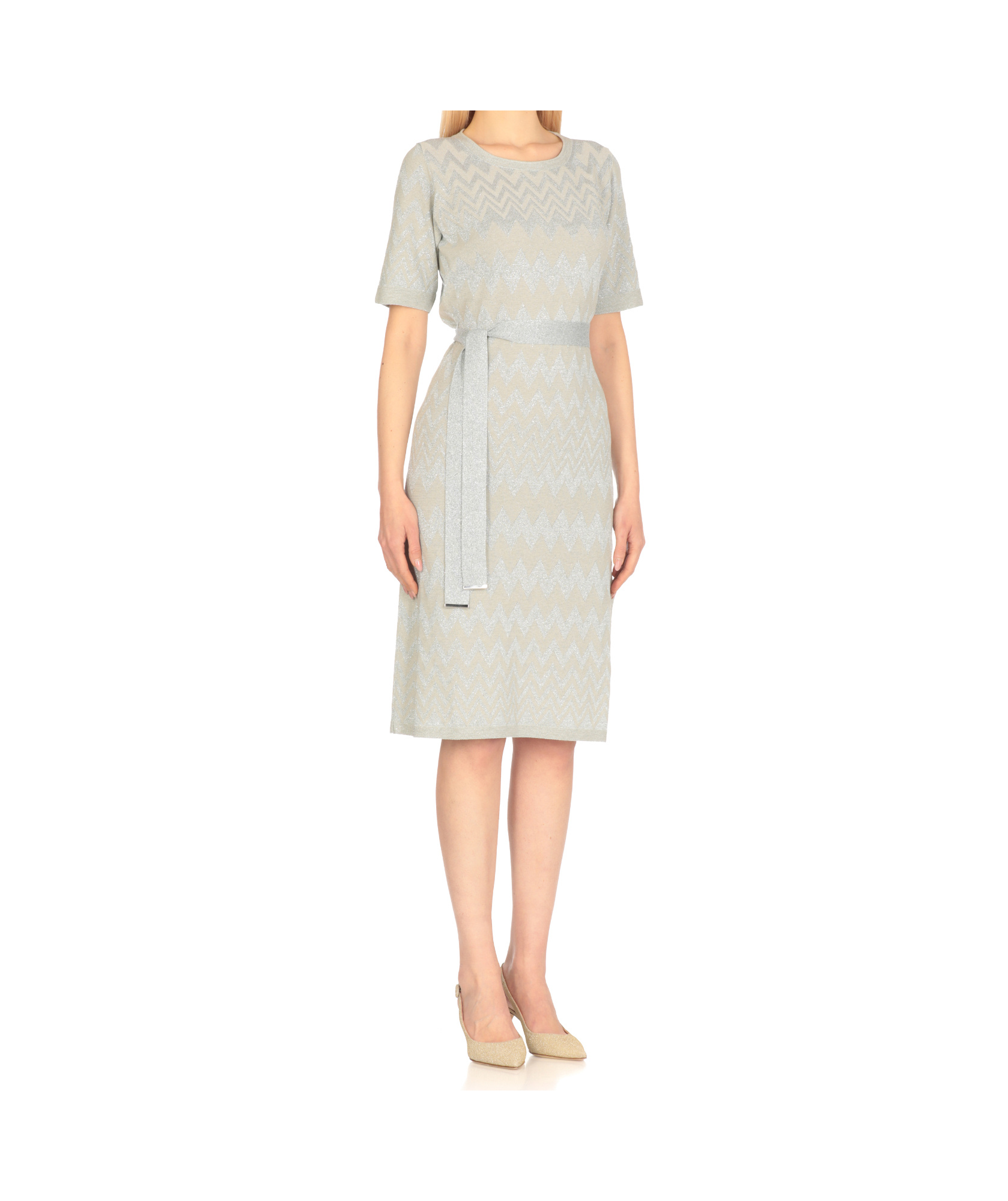 D Exterior D.exterior Zigzag Belted Dress In Gray