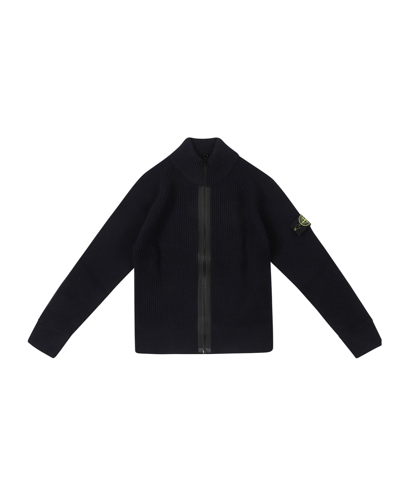 Stone Island Long-sleeved Knitted Cardigan In Blue