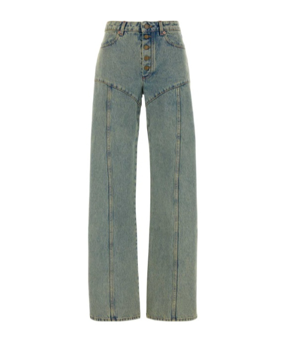 Marine Serre Slim Fit Denim Trousers With Contrast Stitching In Gray