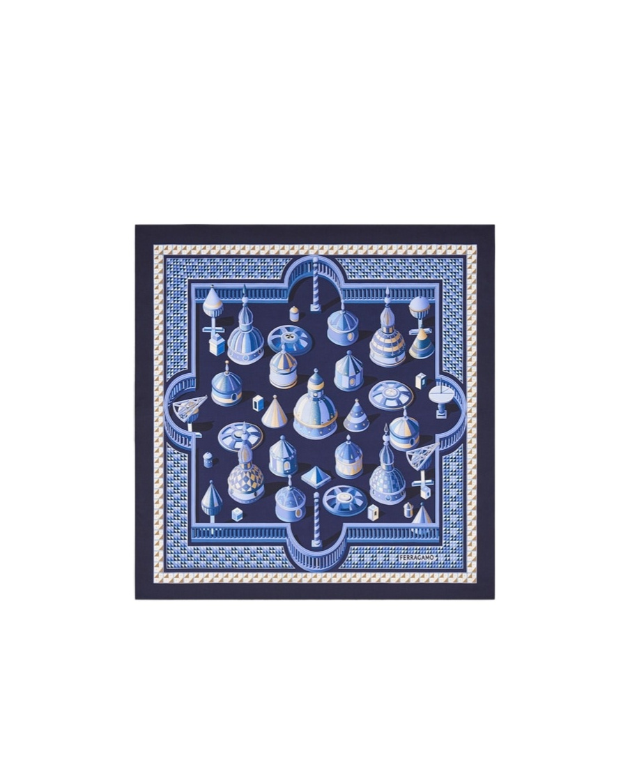 Ferragamo Geometrical Renaissance Print Cashmere Shawl In Blue