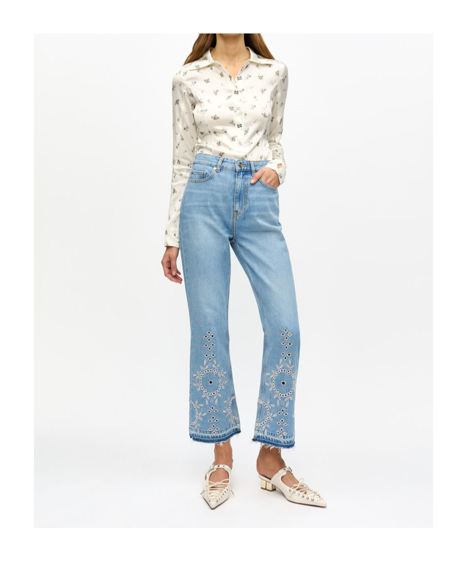 Ganni Jeans Mit Lochstickerei In Blue
