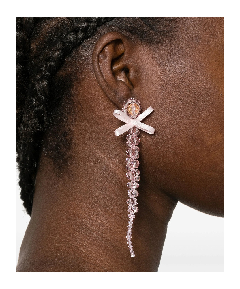 Simone Rocha Petite Bow Drip Crystal Earrings In Pink