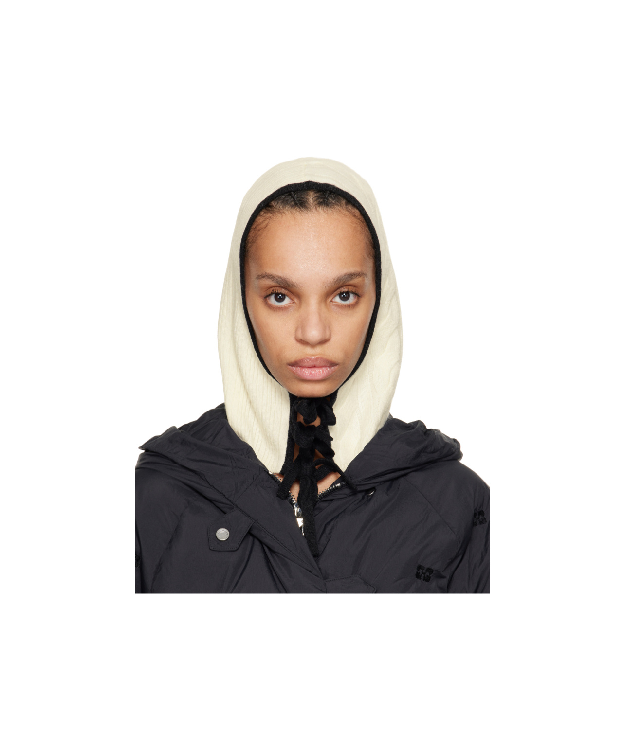 Ganni Beige Cashmere Mix Balaclava In Black