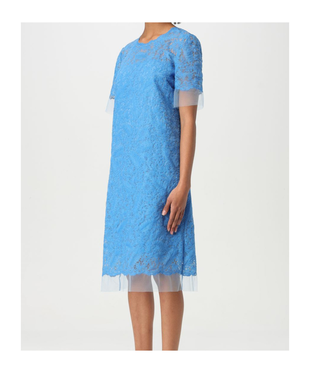 Ermanno Scervino Intricate All-over Lace Midi Dress With Short Sleeves In Blue