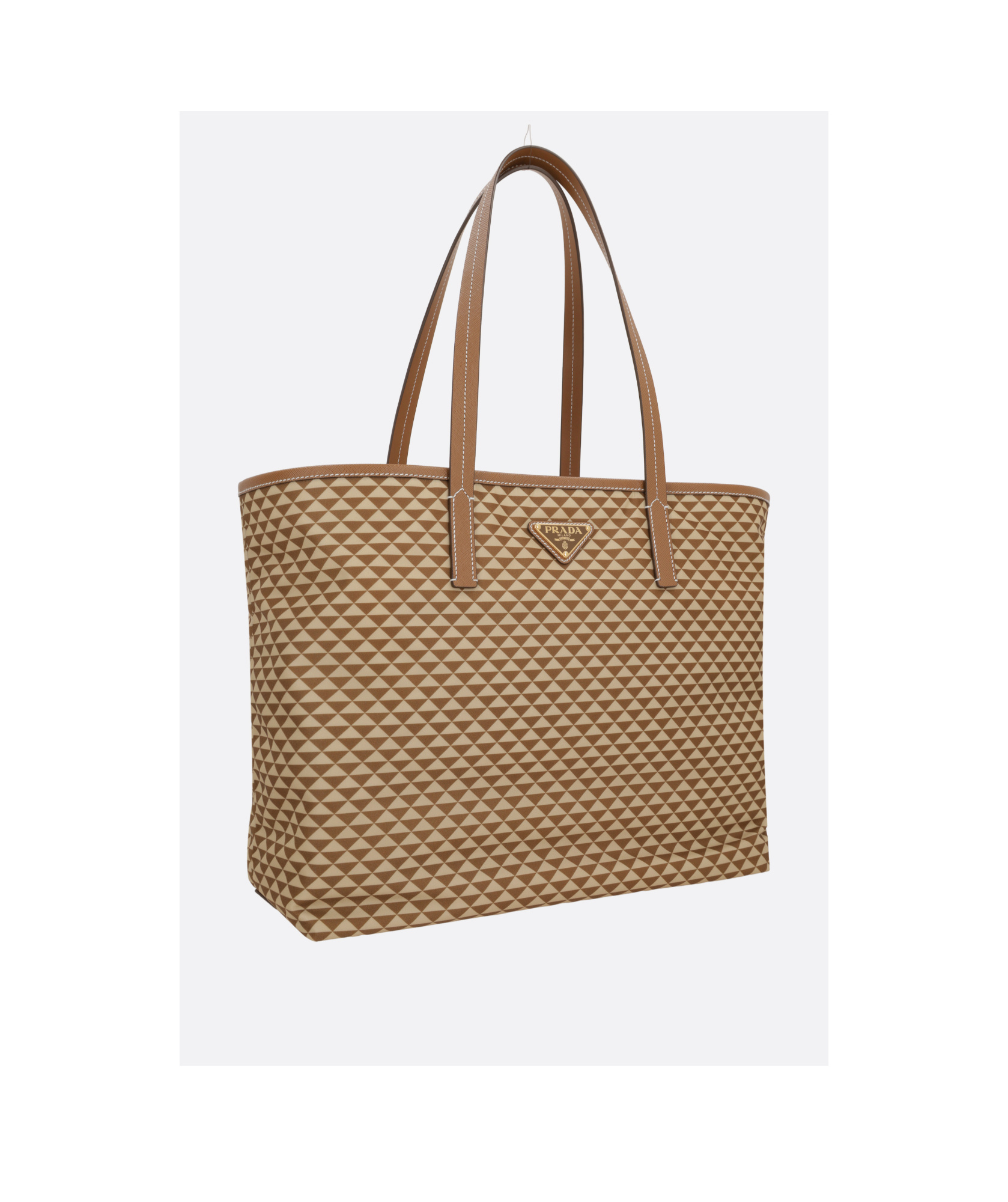 Prada Re-nylon Printed Handbag In Brown