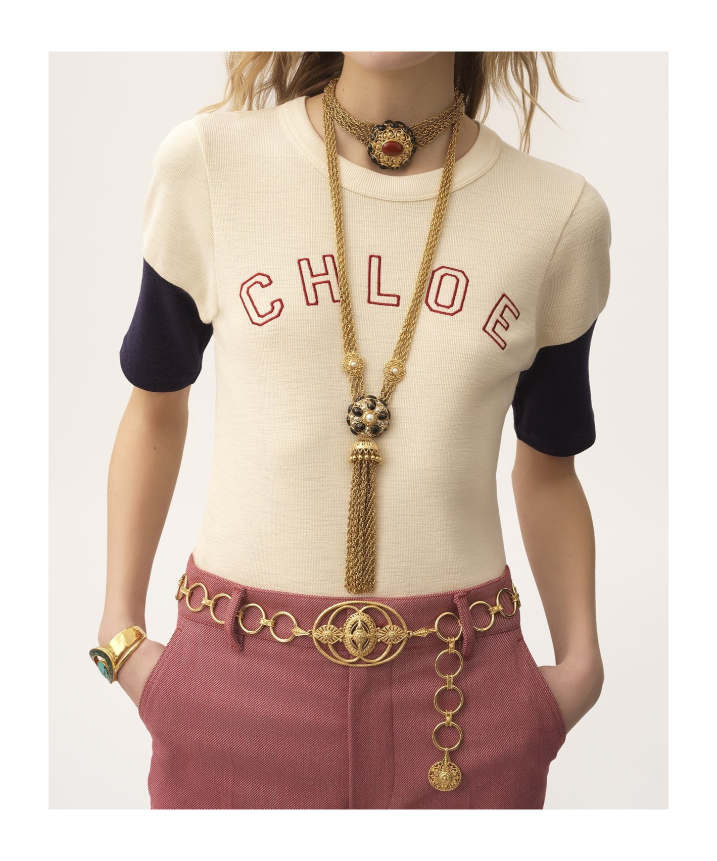 Chloé Logo Embroidered Heavy Cotton Wool T-shirt In White