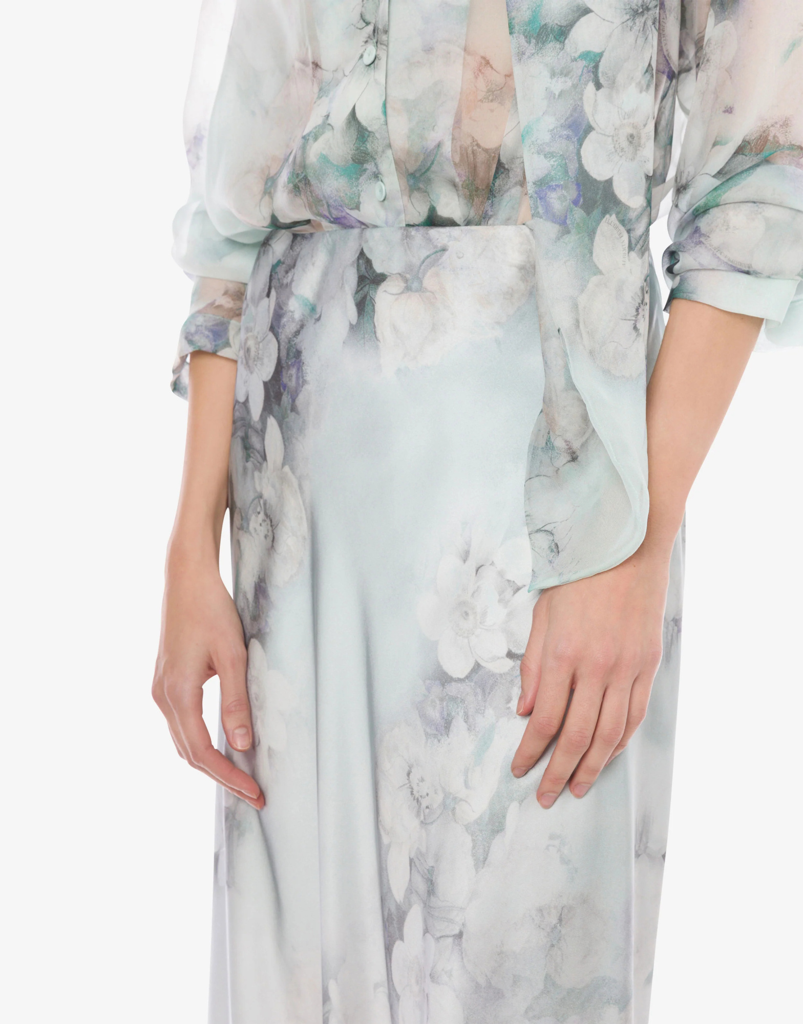 Alberta Ferretti Womens Multi Ice Blossom-print High-rise Satin Maxi Skirt In Blue