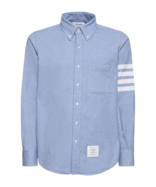 Thom Browne Mens Light Blue Four-bar Brand-patch Regular-fit Cotton Shirt