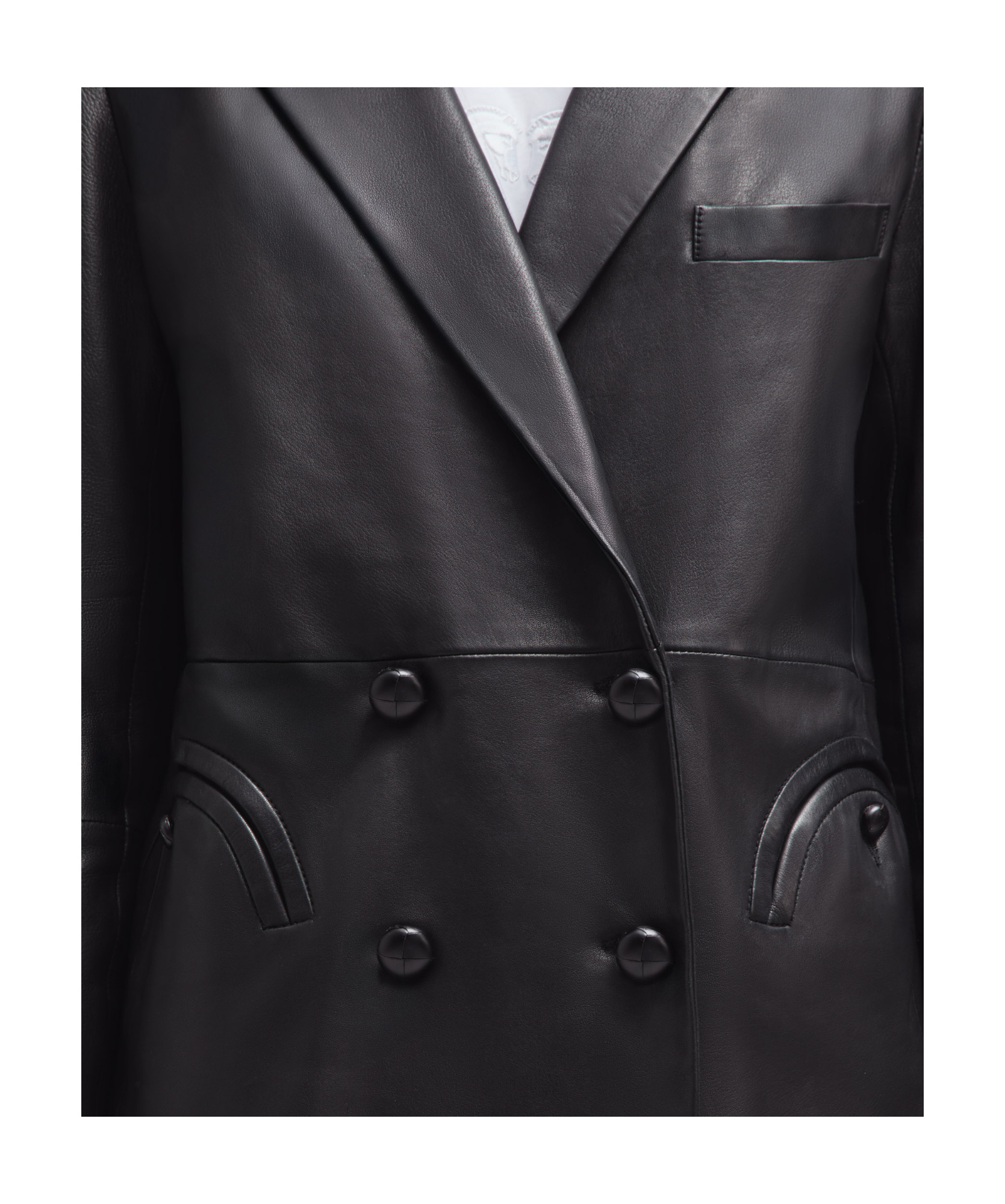 Blazé Milano Double-breasted Oversize Black Leather Blazer In Black