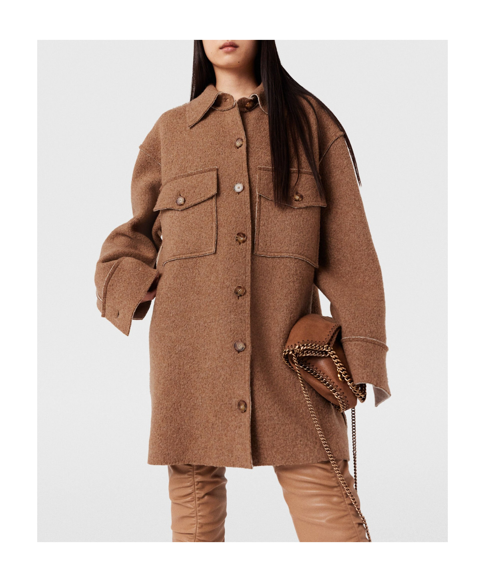Stella Mccartney Exposed-seam Button-up Cardi-coat In Brown
