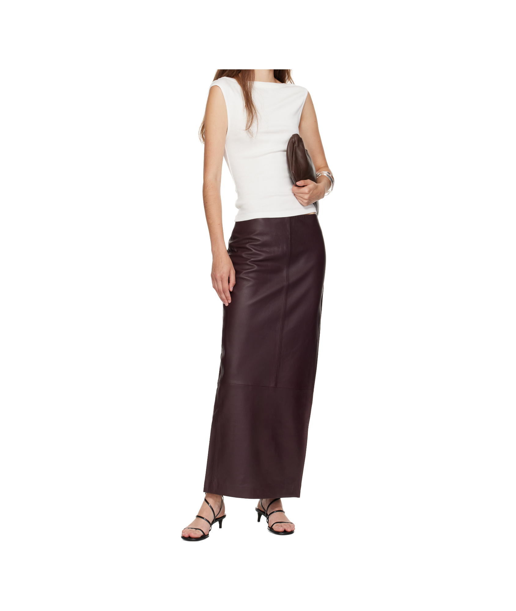 St Agni Exclusive Leather Maxi Column Skirt In Burgundy
