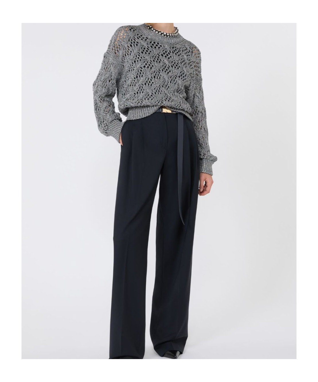 Max Mara Studio Crewneck Knitted Jumper In Gray