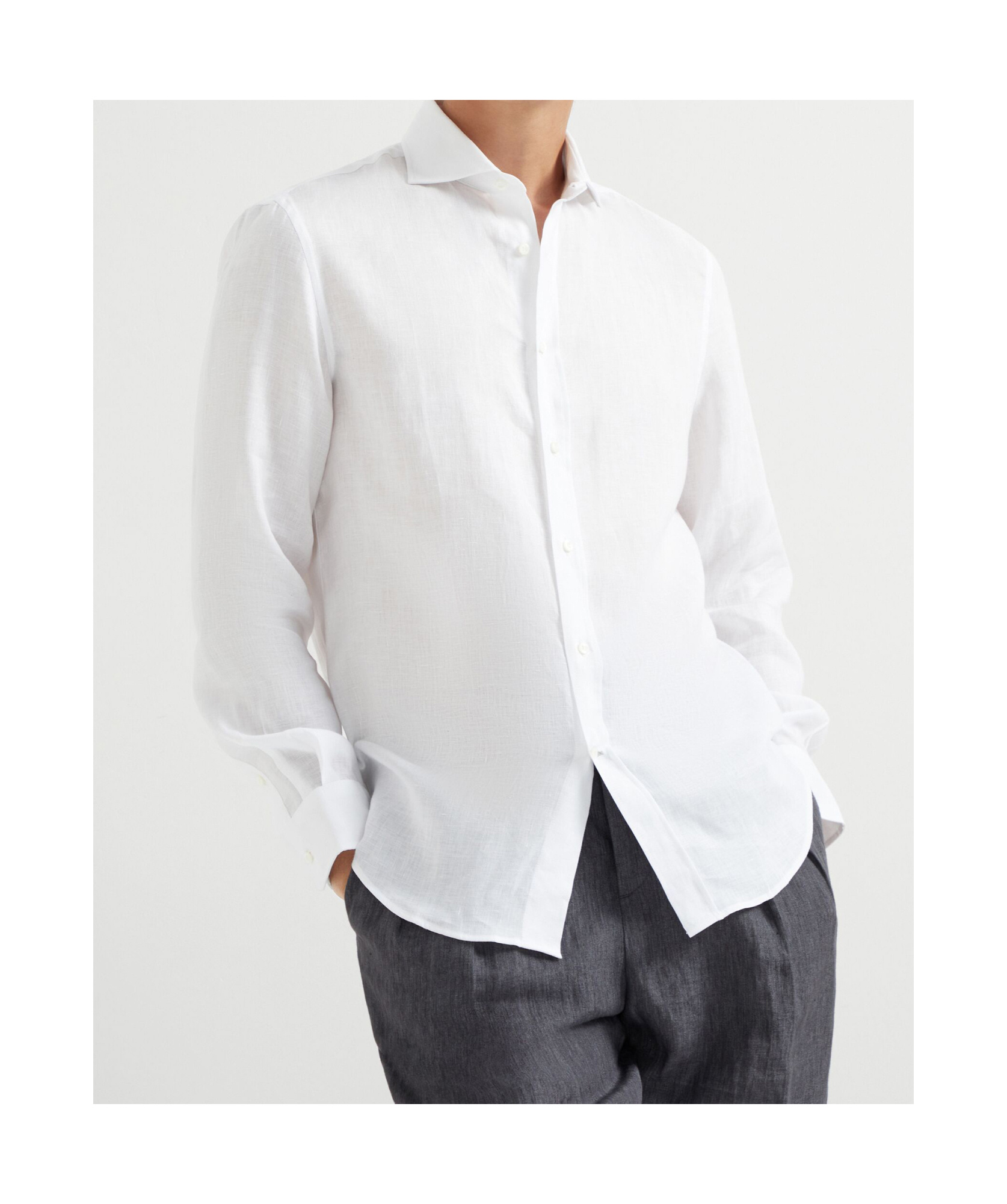 Brunello Cucinelli Cotton Shirt With Button-up Style And Spread Collar In White