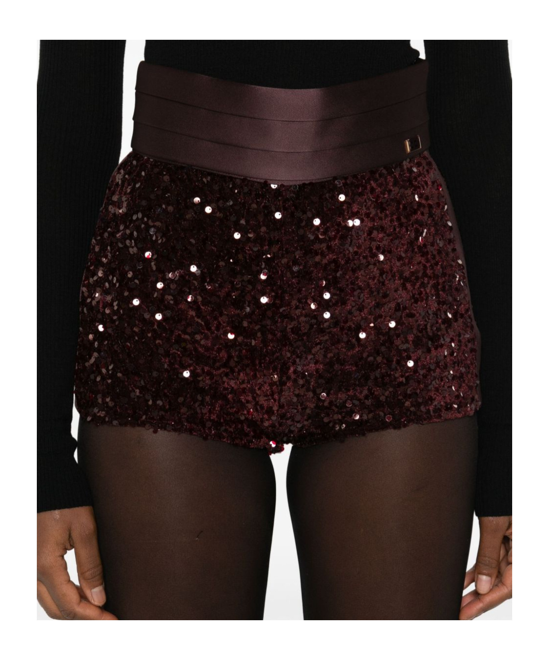 Elisabetta Franchi Sequin Embellished Shorts In Burgundy