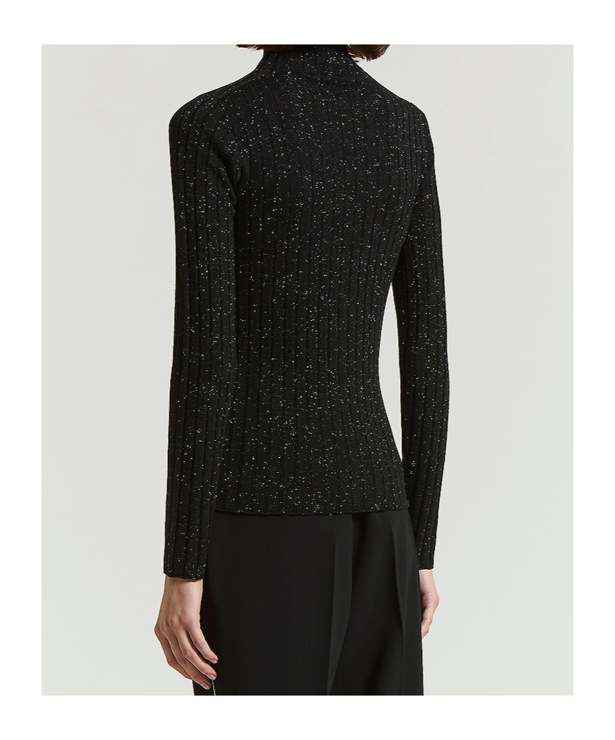 Peserico Wool And Viscose Rib-knit Mock-polo-neck Jumper With Lurex In Black