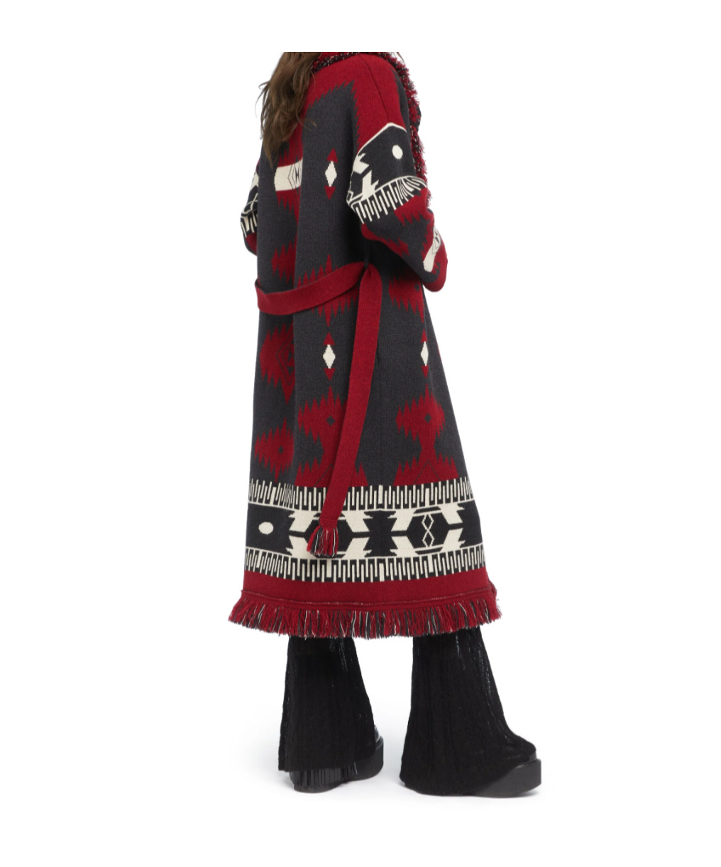 Alanui Jacquard Wool Long Cardigan With Belted Waist In Multi
