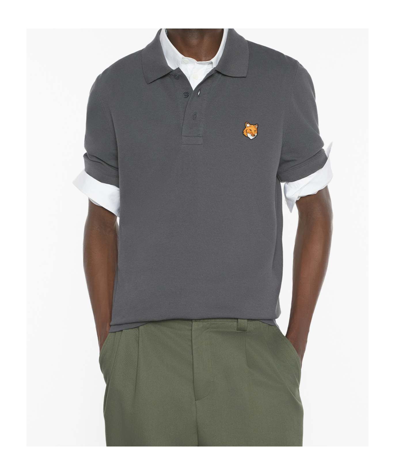 Maison Kitsuné Fox Head Regular Polo In Blue