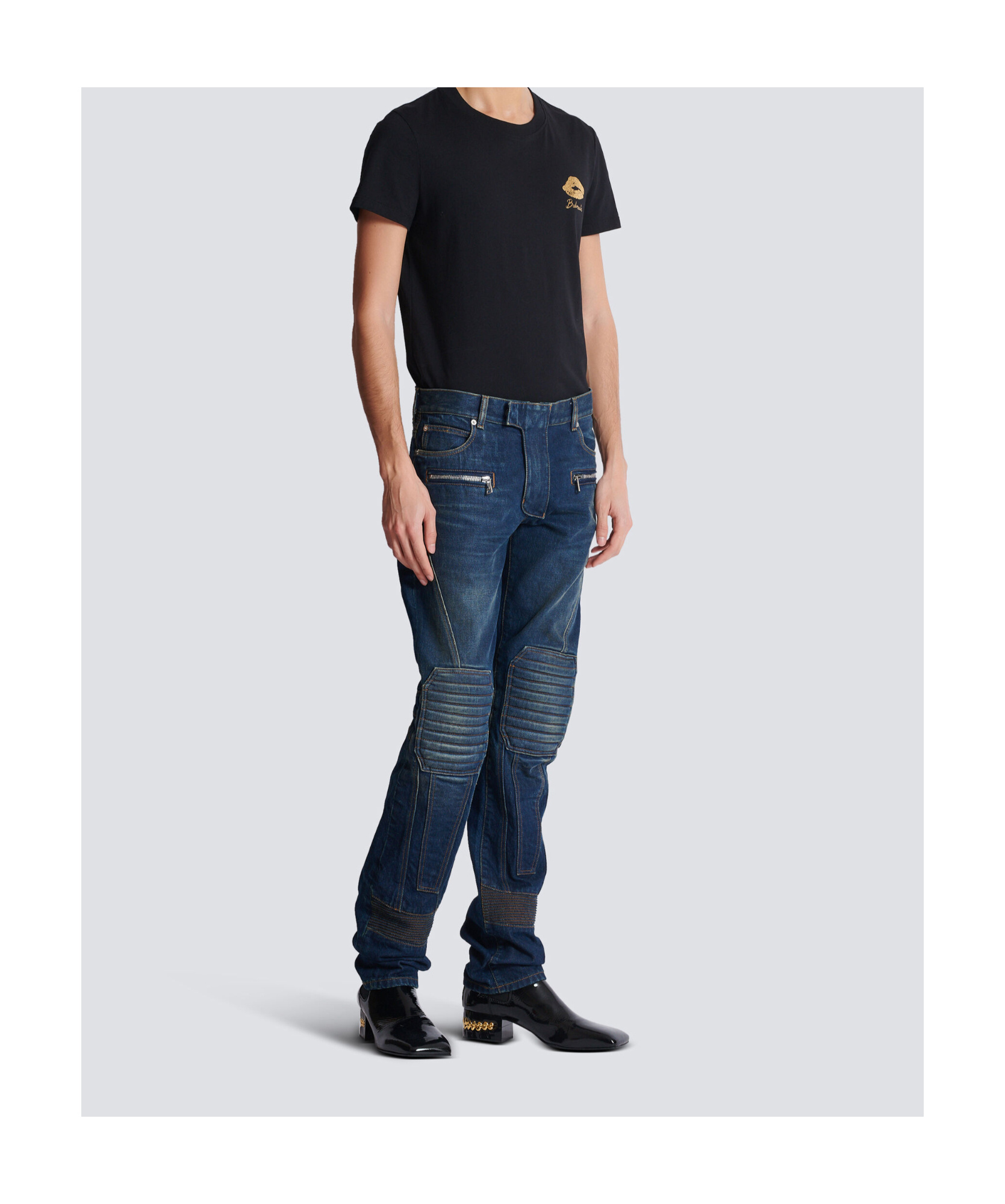 Balmain Denim Biker Jeans In Blue