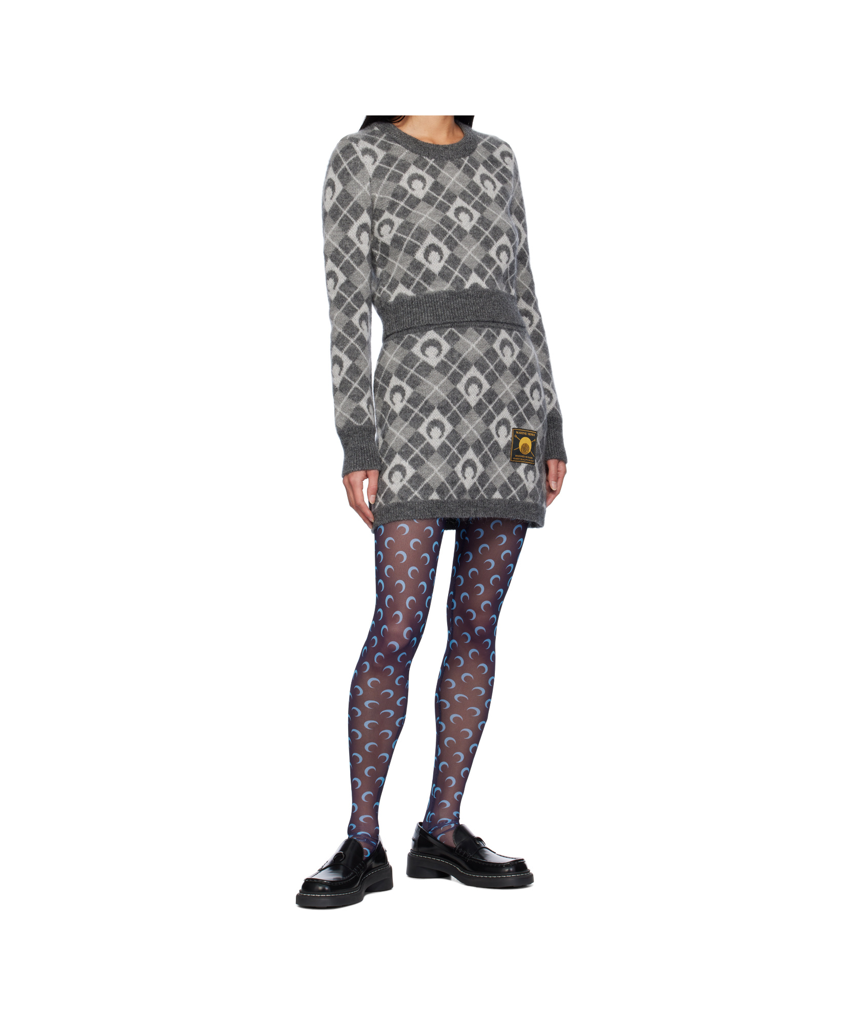 Marine Serre Moon Argyle-knit Sweater In Gray