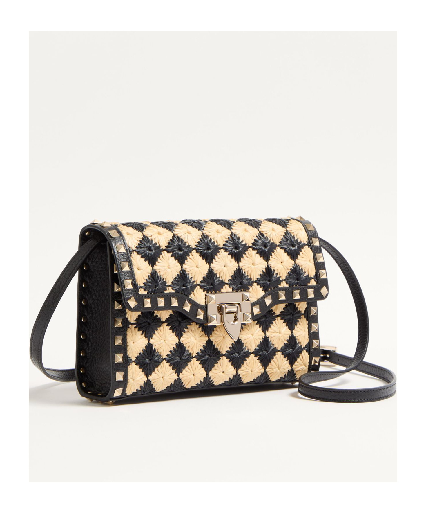 Valentino Rockstud Embroidery Synthetic Lafite Small Shoulder Bag In Nude