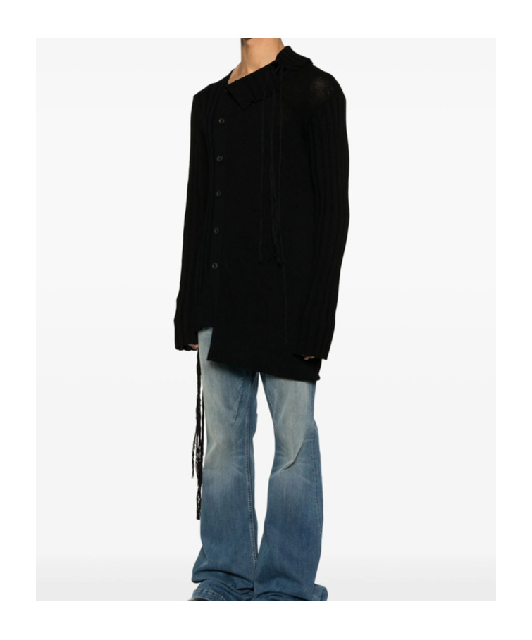 Shop Yohji Yamamoto Asymmetric Cardigan In Black
