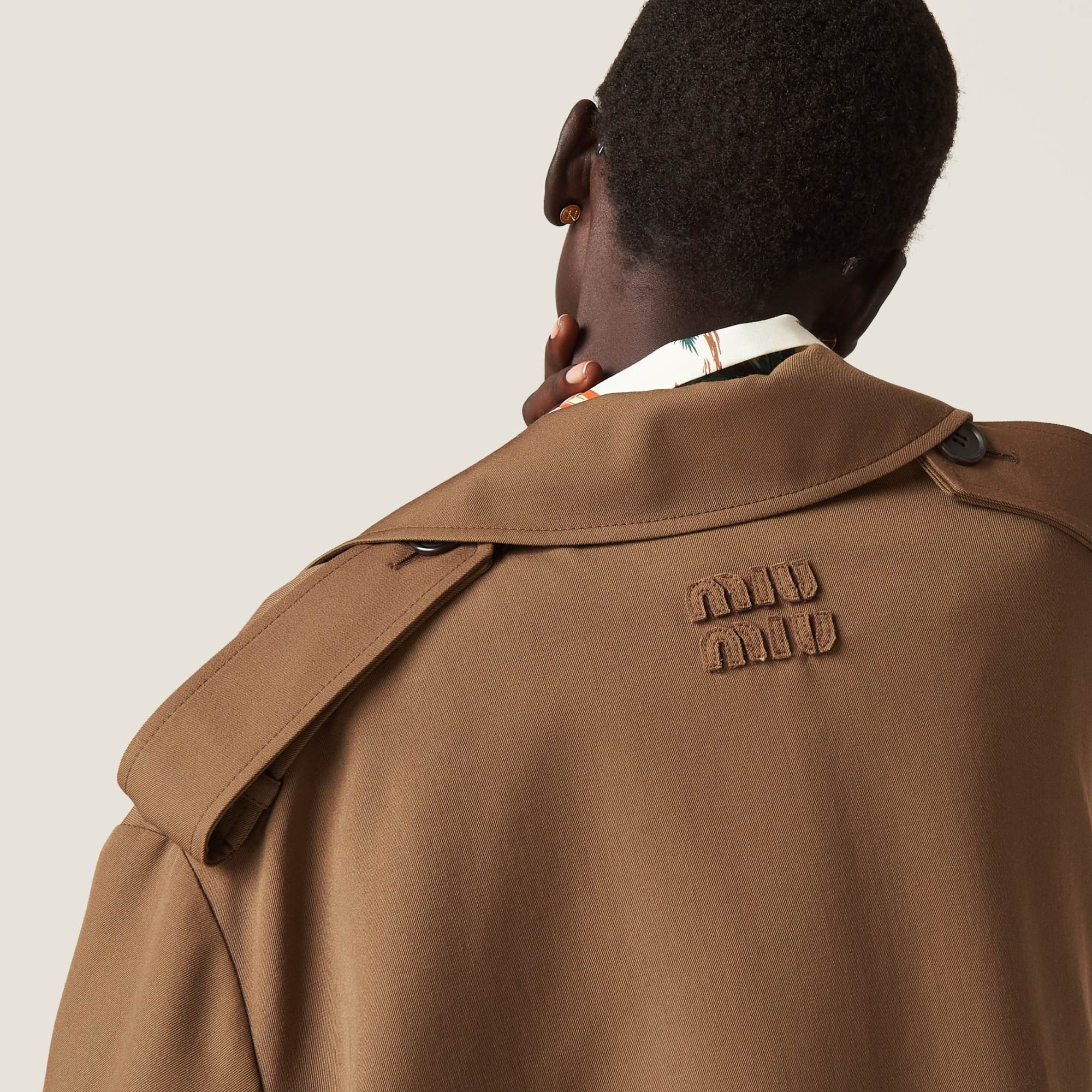 Miu Miu Double-breasted Gabardine Coat In Brown