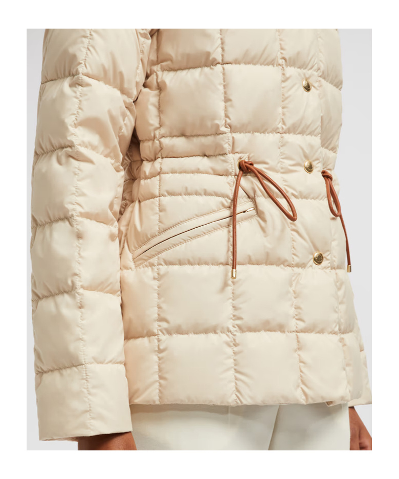 Moncler Antigone Leather-trimmed Short Down Jacket Beige In Neutral