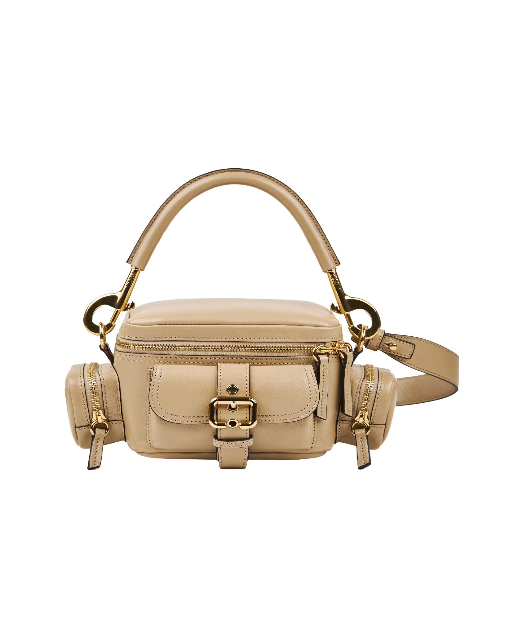 Chloé Small Camera Bag In Shiny Leather In Nude