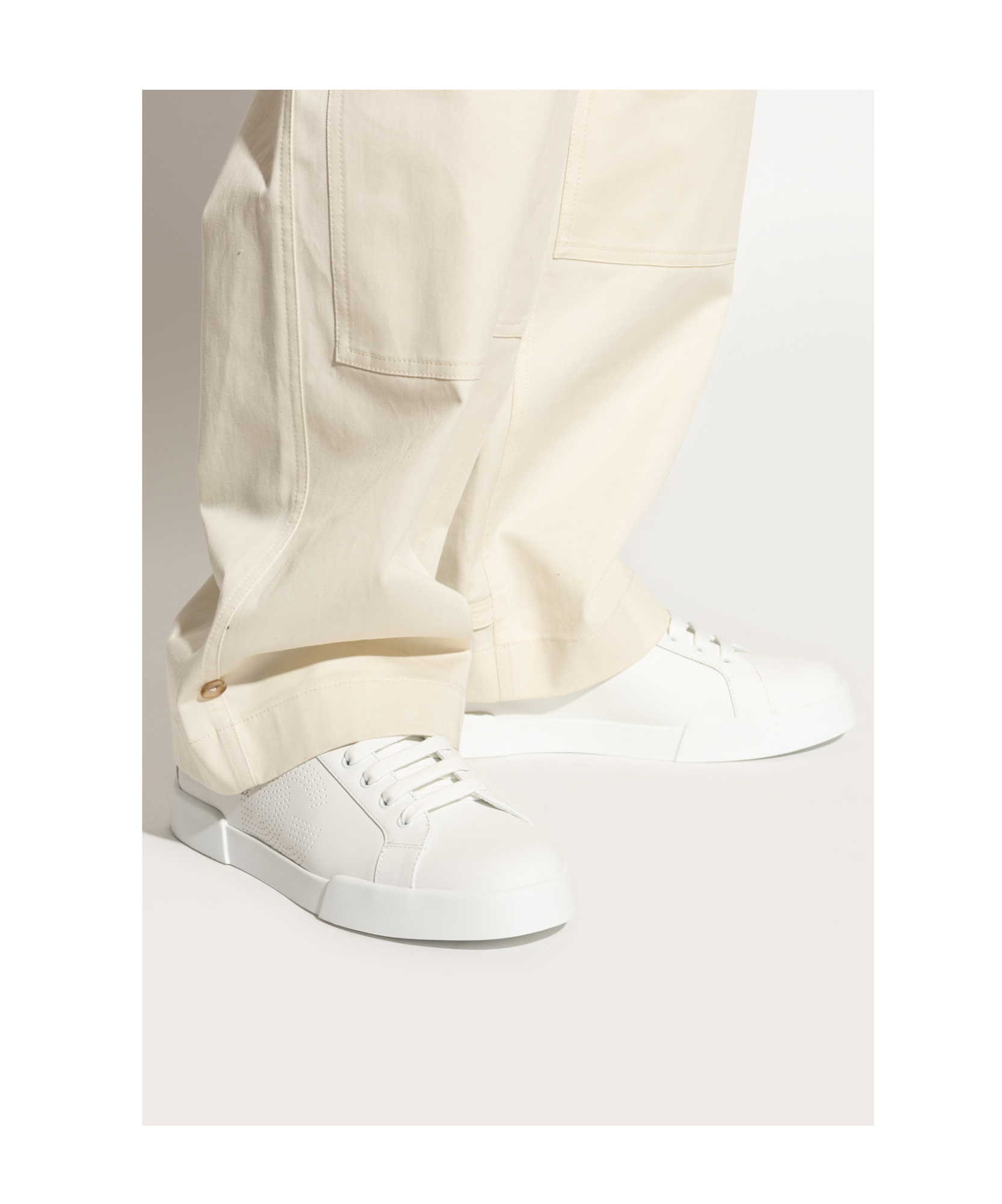 Dolce & Gabbana Portofino Calfskin Sneakers Dg Logo In White