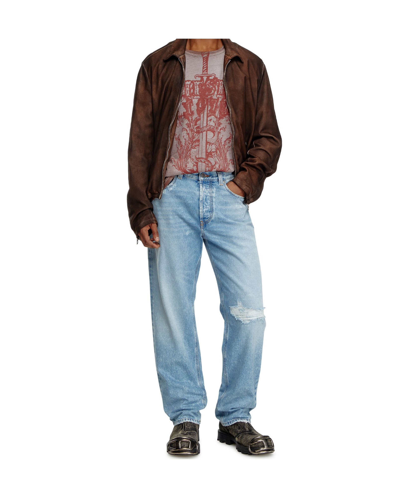 Diesel Straight-leg Ripped Jeans In Blue