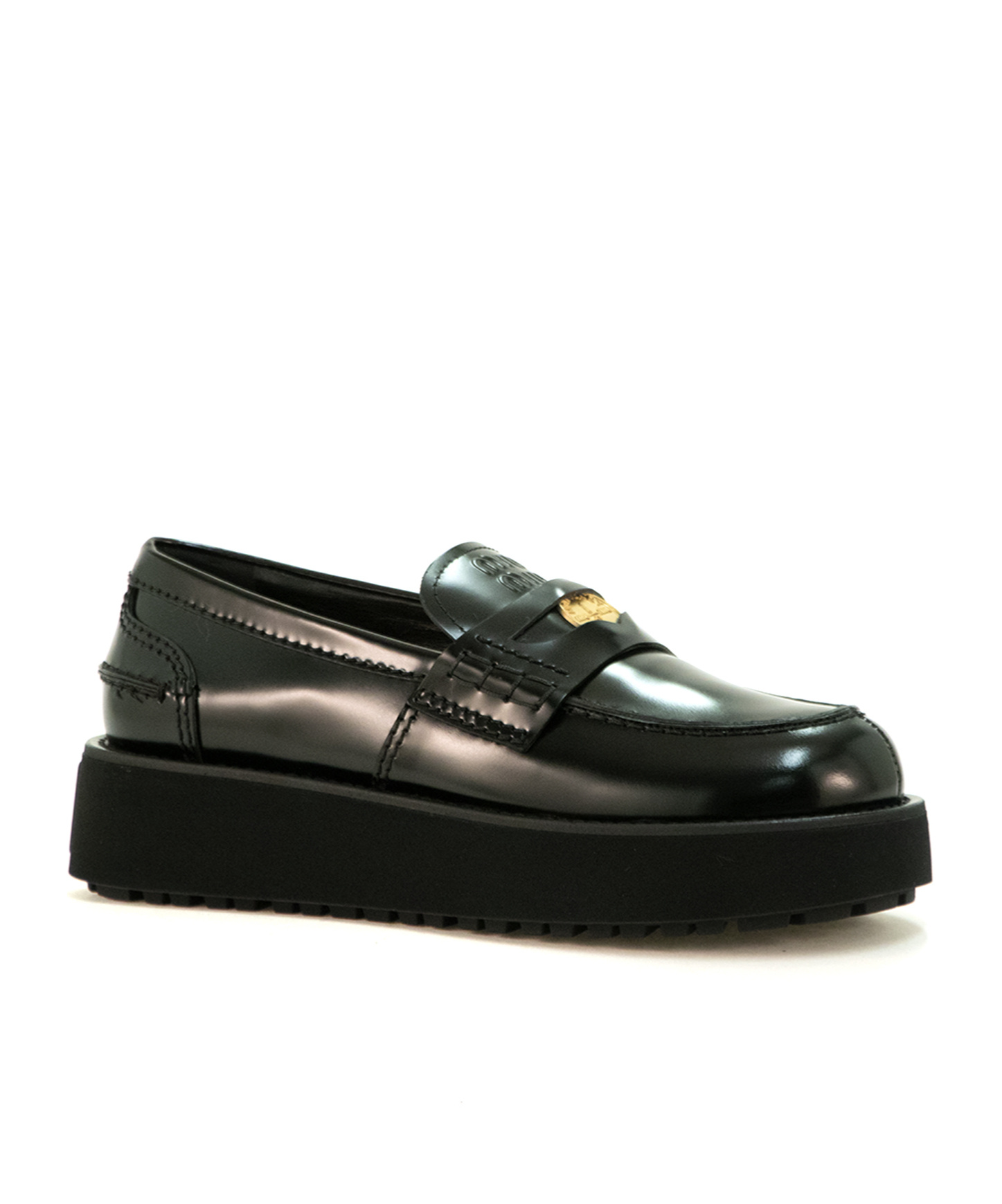 Miu Miu Twist Platform Leather Loafers In Black