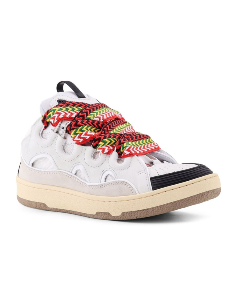 Lanvin Curb Sneakers In Leather And Suede With Multicolor Laces In White