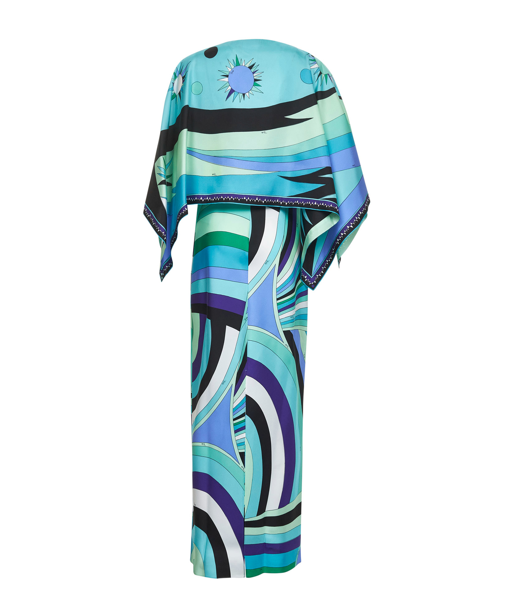 Pucci Iride Print Long Silk Dress With Cape In Blue