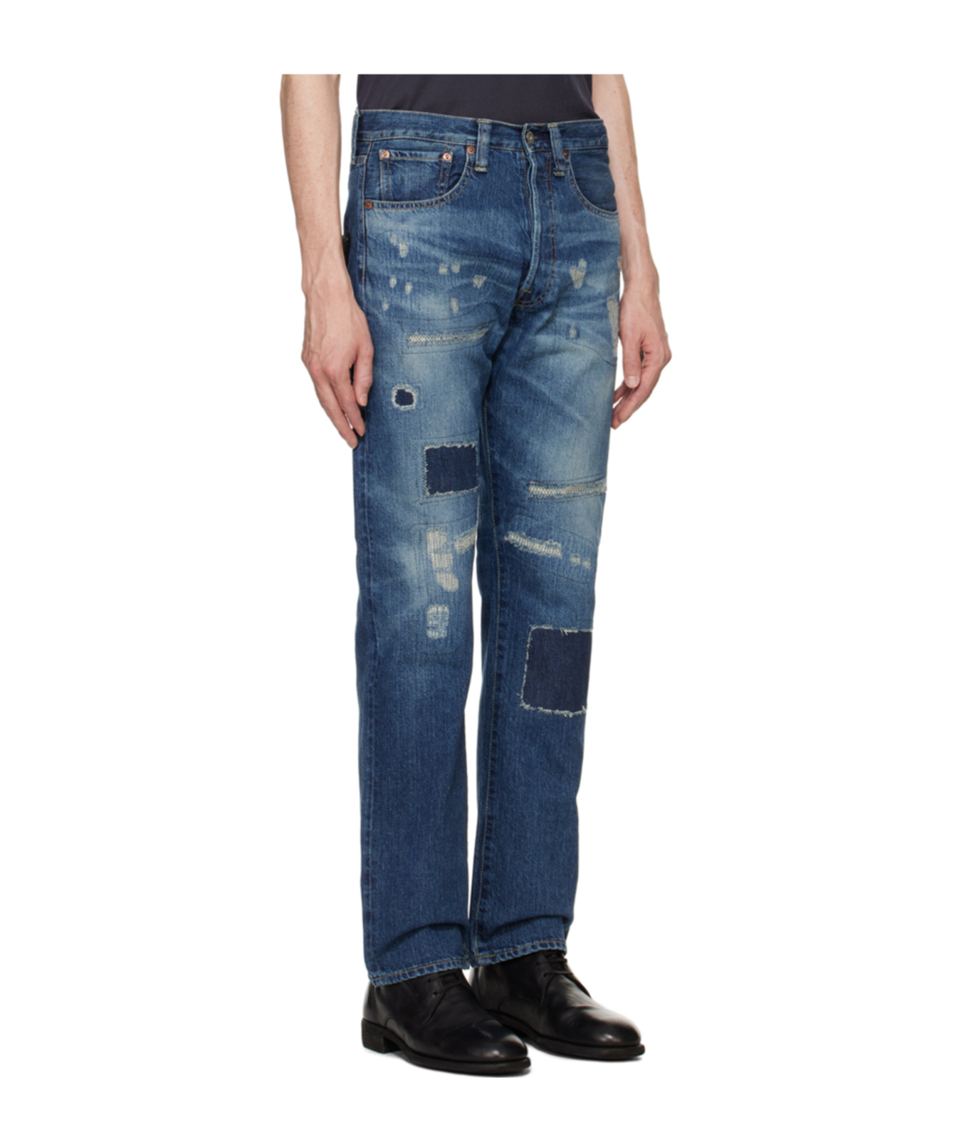 Junya Watanabe Indigo Distressed Jeans In Blue