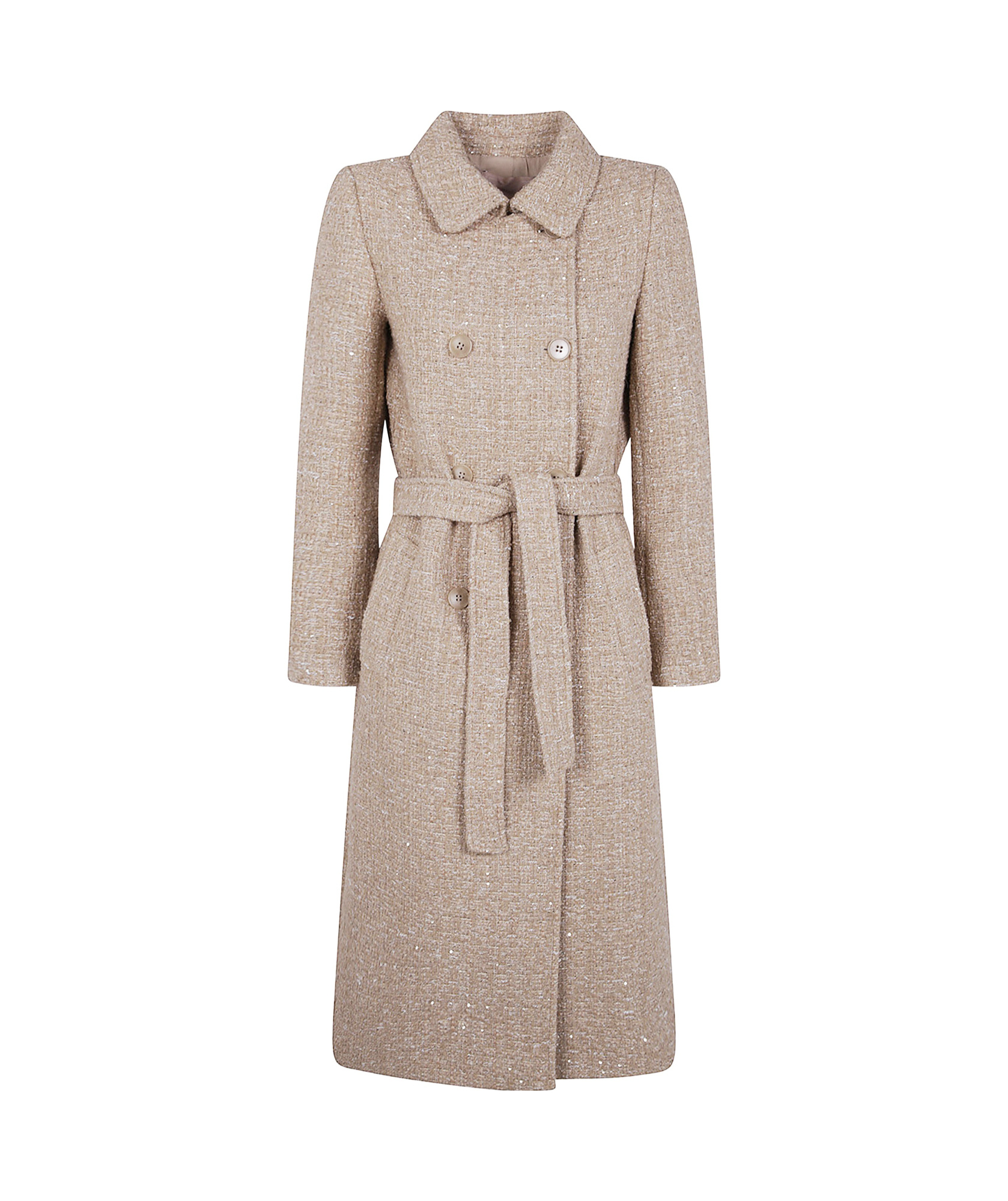 Twinset Sequin-embellished Belted Coat In Brown